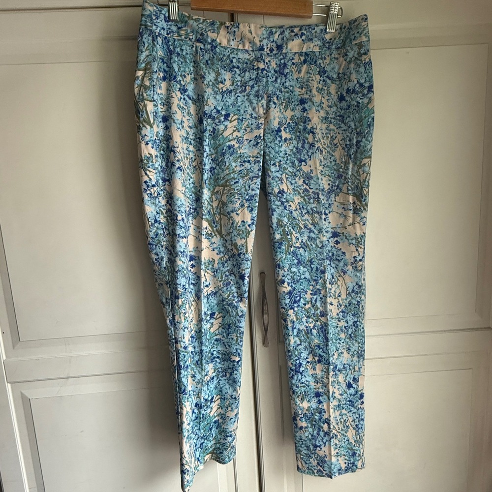 Talbots Floral Print Signature Ankle Pants Blue Career Casual Womens 10